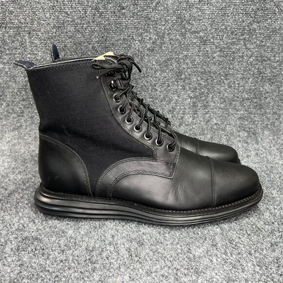 Cole Haan Grand OS Shoes Men's 7 Black Waterproof Leather Lace Up Cap Toe Boots - Picture 1 of 15